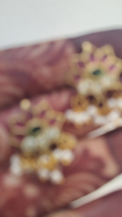 Jadau kundan Pearl phool Bugadi - set of 2