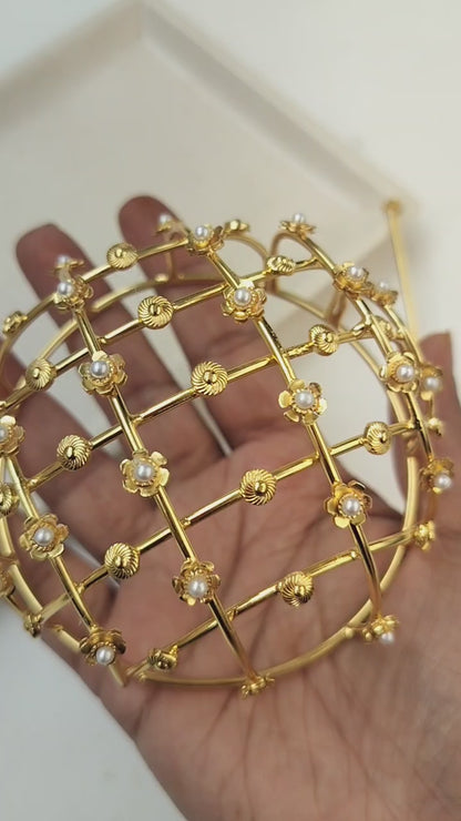 Bahara Brass Pearl Hair Bun Cage