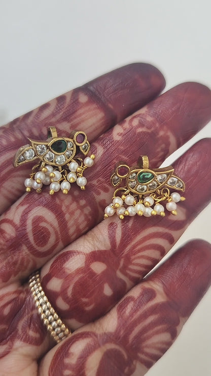Jadau Kundan Pearl Bird Bugadi -set of 2