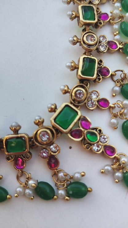 Peacock Emerald & Ruby Replica Kundan Work Set
