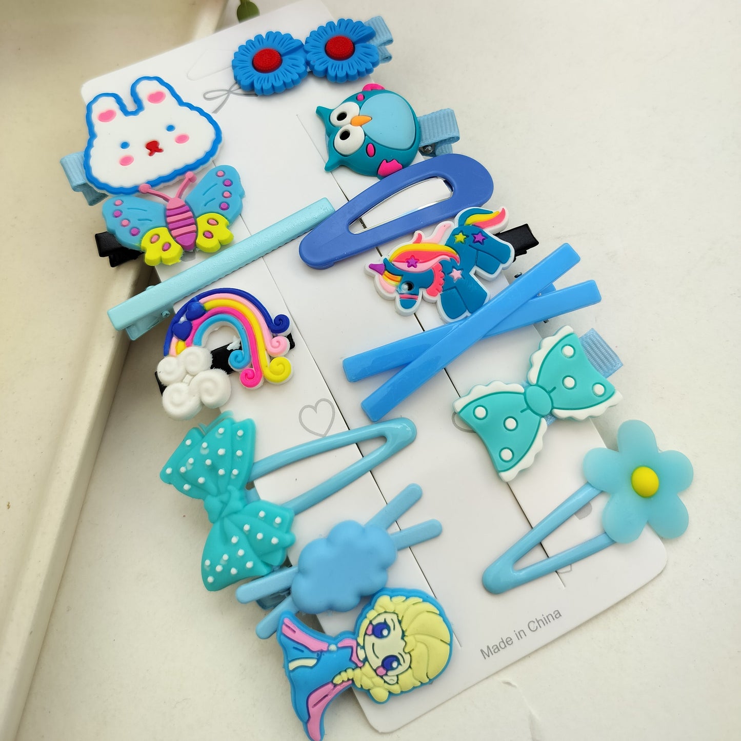 Hues of Blue Cartoon Hair Clips - Pack of 14
