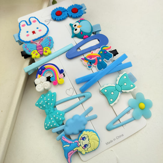 Hues of Blue Cartoon Hair Clips - Pack of 14