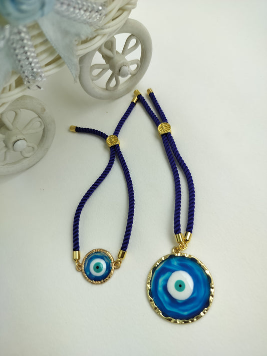 Dark Blue Evil Eye Rakhi For Couple