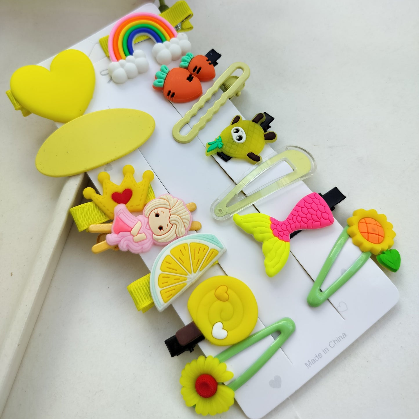 Hues of Yellow Cartoon Hair Clips - Pack of 14