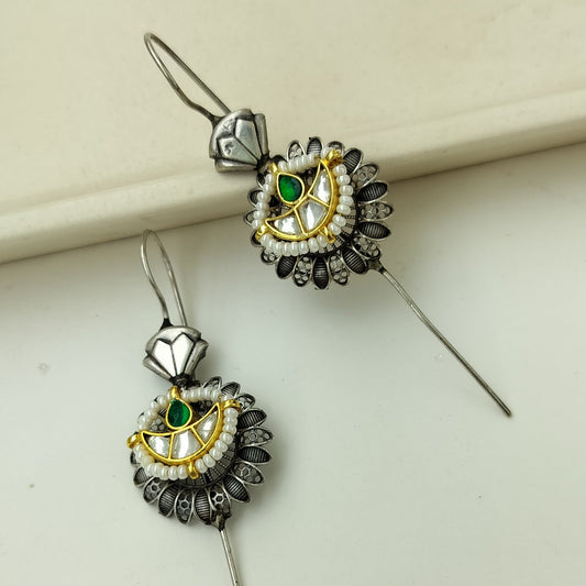 Oxidised Green kundan earcuffs