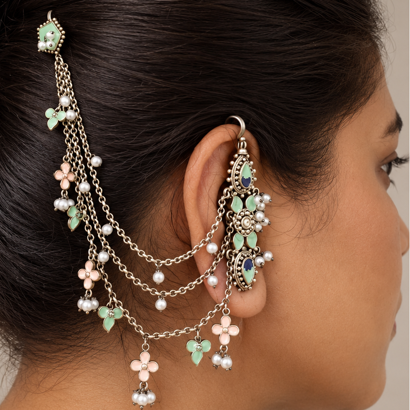 Fusion needle Earcuffs with attached kaan chain