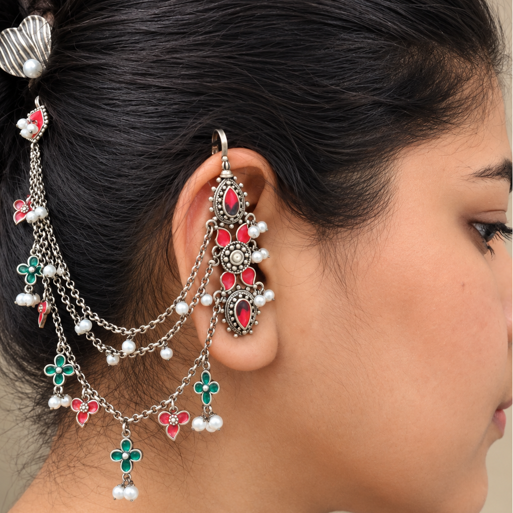Fusion needle Earcuffs with attached kaan chain